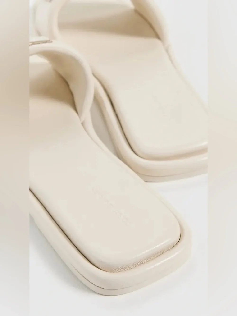 Tory Burch Double-T Monogram Padded Leather Slide Sandals in Light Cream SB9